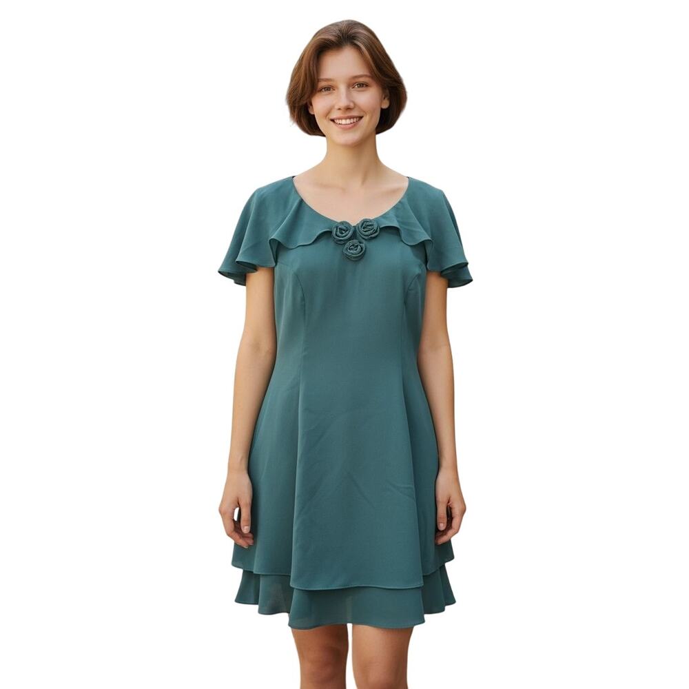 CDC Caren Desiree Company Green Dress - Short Sleeve Flare [Size 4] Made in USA